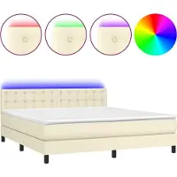 Syfax Cama box spring colchón y LED cuero sintético crema 180x200 cm