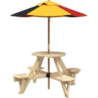 vidaXL Mesa de picnic para 4 niños con sombrilla, de madera de pino, marca