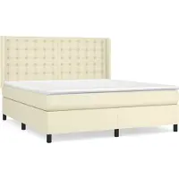 Syfax Cama box spring con colchón cuero sintético crema 180x200 cm