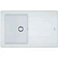 Franke Fregadero BASIS BFG 611 en color Glacier, fabricado con fragranit DuraKleen Plus Sanitized / Medidas de corte: 760 x 480 mm / Fregadero encimera / Fregadero de sobreponer