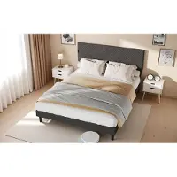 ProximaX Camas tapizadas de 160x200 cm – Fabricadas con tela de lino gris, con cabecero acolchado, estructura de somier de madera resistente y funcionamiento silencioso