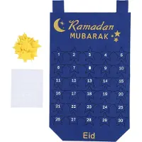 Gistuch Calendario de Adviento para Eid Mubarak, ideal para colgar, hecho de tela, con contador de días y indicador de fecha, decoración para el Ramadán, color azul