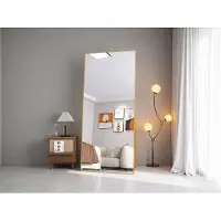 Moonbite Espejo cosmético rectangular de vidrio templado, con marco de aluminio dorado, dimensiones de 1800 x 800 mm, diseño moderno y elegante