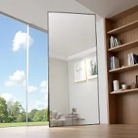 ProximaX Espejo cosmético rectangular de vidrio templado, con marco de aluminio negro, dimensiones de 1800 x 800 mm, diseño moderno y elegante