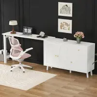 Great han Escritorio multifuncional 2 en 1 y aparador: giratorio 360°, con 3 puertas y 1 cajón. Ideal como escritorio, mesa de tocador, escritorio de esquina o aparador