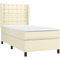 Syfax Cama box spring con colchón cuero sintético crema 90x190 cm