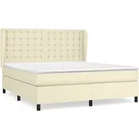 Syfax Cama box spring con colchón cuero sintético crema 180x200 cm