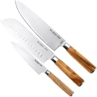Couteaux de cuisine Eden Eden Sugoi Olive juego de 3 cuchillos cuchillo de chef, santoku y cuchillo multiusos