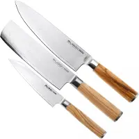 Eden Sugoi Olive juego de 3 cuchillos cuchillo de chef, cuchillo nakiri y cuchillo multiusos