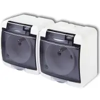 Karlik Elektrotechnik Toma de corriente doble para instalaciones junior, con/sin tapa protectora contra humo, color blanco, IP54, modelo GHE-2d