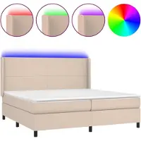 Syfax Cama con somier y colchón, color marrón cappuccino con iluminación LED, dimensiones 200x200 cm