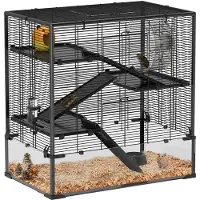 PawHut Jaula para hámster de la marca , ideal para hámsteres enanos, con 4 niveles, base de vidrio y rueda de ejercicio