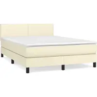 Syfax Cama box spring con colchón cuero sintético crema 140x200cm