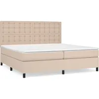 Syfax Base de cama con somier, colchón color café con leche, 200x200 cm, tapizado en cuero sintético
