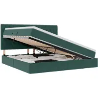 vidaXL : Cama con almacenamiento LED y colchón, color verde oscuro, 200 x 200 cm, tapizada en terciopelo