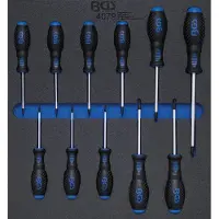 Bgs 4079 2/3: Juego de 11 destornilladores de perfil T, tamaños T6 a T40, para carro de herramientas.