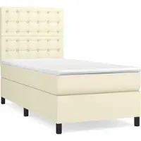Syfax Cama box spring con colchón cuero sintético crema 90x190 cm