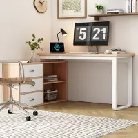 Great han Escritorio Schlichter, escritorio de oficina, con tres cajones, dos compartimentos abiertos, tablero de mesa ancho y grueso, alta capacidad de carga