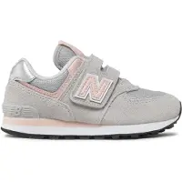 New Balance unisex para niños. PV574V1 Zapatillas de Piel 574 Core Hook & Loop gris (33), Plano, Velcro, Casual, moda infantil,