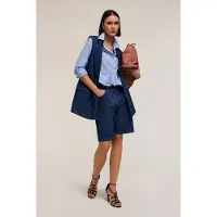 Motivi Double-breasted Oversized Waistcoat In Linen-blend Denim Blu Talla: XS | Chaquetas Outlet | Mujer | Azul