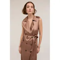Motivi Double Breasted Shiny Satin Dress Brown Talla: M | Blusón Outlet | Mujer | Marrón