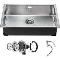 Zerbaco Fregadero de cocina, un solo seno, encimera, acero inoxidable, 70x43x19 cm, para encastrar