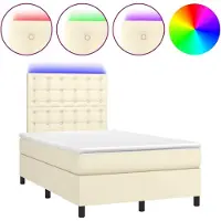 Syfax Cama box spring colchón y LED cuero sintético crema 120x200 cm