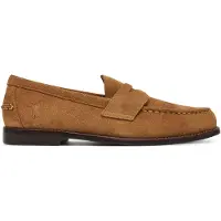 Ralph Lauren para hombre. 803961416002 Mocasines penny Alston de ante marrón claro (45), Piel, Beige, Plano, Ninguno, Casual, Clásico,