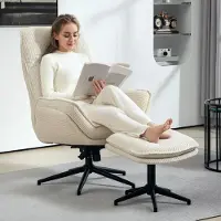 Sweiko Sillón reclinable giratorio con reposapiés, diseño moderno, ideal para salones, dormitorios, oficinas en casa, color beige