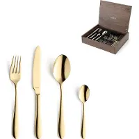 Amefa Oxford 1860ZUMDF3C40 Gold, Juego de cubiertos de 24 piezas en estuche de madera