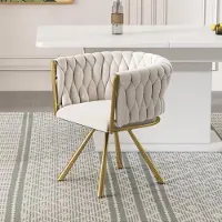 Sweiko Silla de comedor tapizada en terciopelo , silla giratoria de lujo en tonos beige y dorado, ideal para salones y dormitorios, con base giratoria y cuatro patas de metal