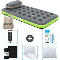 Bestway Colchón inflable – Para 1 persona – 99 x 188 x 22 cm – Gris/Verde – Incluye accesorios