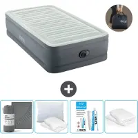 Intex Colchón inflable - Para 1 persona - 99 x 191 x 46 cm - Gris - Incluye bomba - Sábana ajustable - Almohada - Kit de reparación y protector de almohada