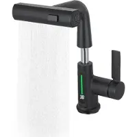 StarTech.com Grifo de cocina y lavabo: Mezclador monomando con ducha extractable, giratorio 360°, fabricado en latón, montaje encastrado, 1 orificio, 35 mm, con contrapeso, color negro