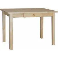 Koma Tools Mesa de comedor, pino macizo, con cajón, 100 × 60 cm, natural barnizado