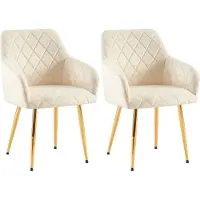 BellaFurn Juego de dos sillas de comedor – Asientos de terciopelo – Comodidad ergonómica, capacidad de hasta 150 kg | Color: Crema | Material del cuerpo: Dorado metálico