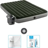 Intex Colchón inflable - Para 2 personas - 152 x 203 x 25 cm - Verde - Incluye bomba - Incluye sábanas ajustables y kit de reparación