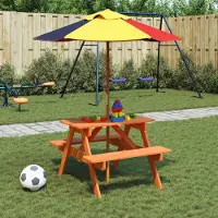 Prolenta Maison Exclusive: Mesa de picnic para 4 niños con sombrilla, fabricada en madera maciza de abeto