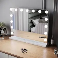 Sonni Espejo de maquillaje SUNXURY Hollywood3 con 3 temperaturas de color, 15 luces LED regulables. Espejo de maquillaje iluminado con control táctil, dimensiones: 58x45,5 cm