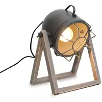 Alpinaluz Lámpara de mesa con base de madera y cabezal de metal ajustable, estilo vintage, casquillo E27