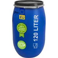 Plasteo : Cubo de 120 litros con boca ancha, tapa y anillo de sujeción. Cubo de plástico para recoger agua de lluvia, cubo universal, cubo con tapa, cubo para mosto, cubo para chucrut