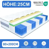 HOMAVO Colchón de 100x200 cm, 25 cm de grosor, con topper integrado. Colchón de muelles ensacados de 7 zonas, firmeza H3/H4