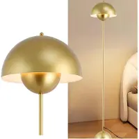 Alpinaluz Lámpara de pie dorada de diseño nórdico, clásica, con pantalla parabólica y base, con casquillo E27, ideal para salones, comedores y dormitorios