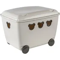 BranQ Caja de almacenamiento con forma de oso de peluche, con tapa y ruedas, para juguetes, de 55 litros, color blanco