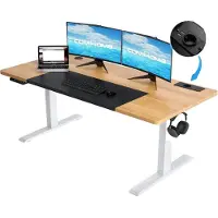 OEM Escritorio con altura ajustable, control eléctrico, puerto USB integrado, color marrón y , dimensiones 140 x 60 x 116 cm