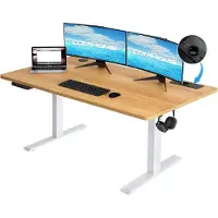 OEM Escritorio con altura ajustable, control eléctrico, puerto USB integrado, color marrón, dimensiones: 160 x 70 x 116 cm