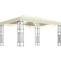 Syfax Cenador con tira de luces LED 3x4 m tela color crema