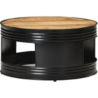 Syfax Mesa de centro madera maciza de mango rugosa negra 68x68x36 cm