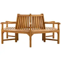 CLP Banco de madera de teca Baumbank, resistente a la intemperie. Banco redondo para jardín, de 360°, con reposabrazos y respaldo. Banco de teca maciza para árboles. Color: teca. Tamaño: 200 cm