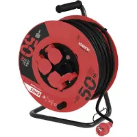 Emos Carrete de cable profesional IP44, con 50 metros de cable y 4 enchufes Schuko, cable de goma de 1,5 mm², para uso en exteriores, modelo P08250